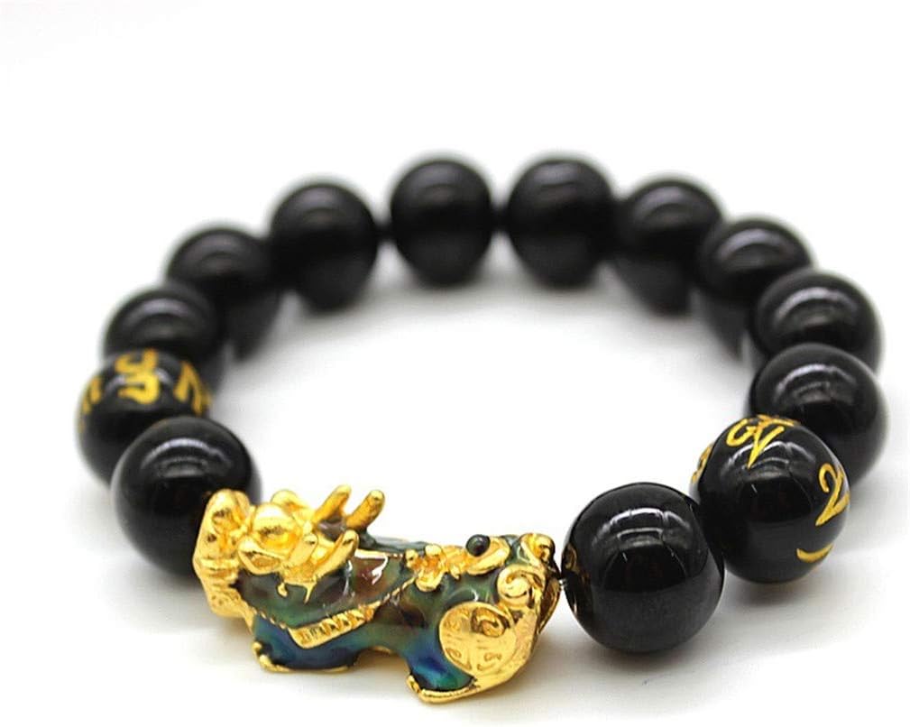 MANRUO Feng Shui The Best Prosperity Black Bead Bracelet with Color Changed Pi Xiu/Pi Yao Attract Wealth and Good Luck