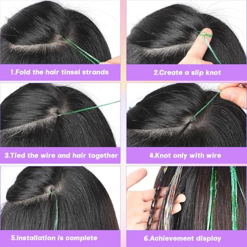 Foto von Oneroomone 1440 Hair Tinsel, 12 Farben Glitzer Extensions Set, 37 Zoll Haar Lametta mit Werkzeug, Bunte Haarextension PET, Frauen Mädchen & Kinder Tinsel Hair Extensions Clip, Lametta Die Haare Party