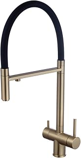 XJTNLB Grifos Cocina Fregadero con Osmosis Extraibles Oro Cepillado Grifo Abatible Cocina con Dos Asas Griferia Tres Vias Cocina para Osmosis Grifo Cocina Flexible