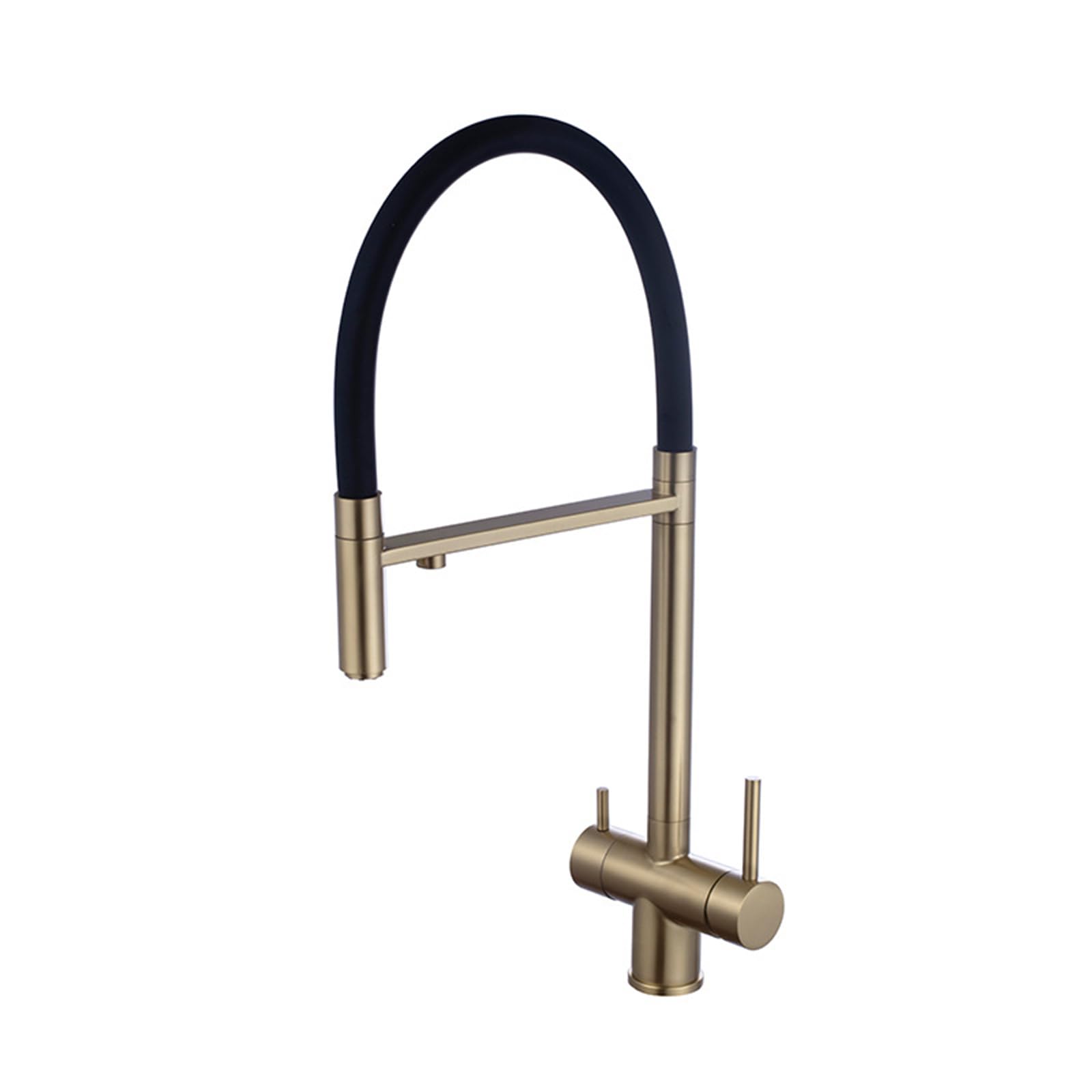 XJTNLB Grifos Cocina Fregadero con Osmosis Extraibles Oro Cepillado Grifo Abatible Cocina con Dos Asas Griferia Tres Vias Cocina para Osmosis Grifo Cocina Flexible