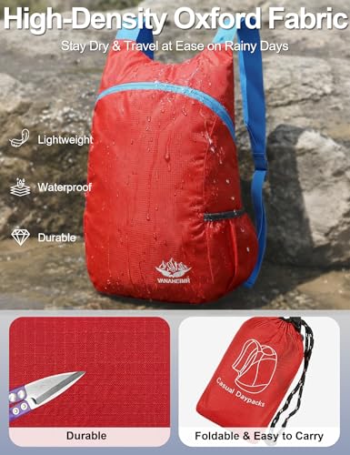 Image of Venzina Durable Waterproof Lightweight Packable Backpack, Foldable Travel Daypack for Hiking and Work, Unisex Men Women Compact Backpack for Outdoor, Gym, Shopping