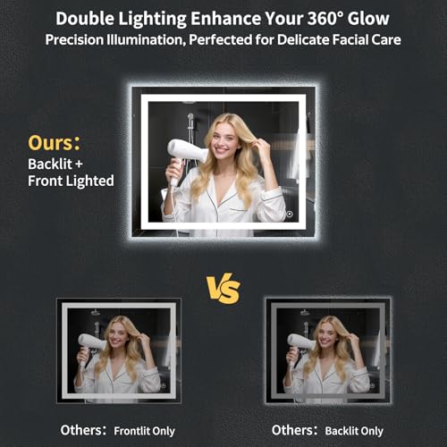 Miroir rétroéclairé LED anti-buée pour salle de bain à intensité variable