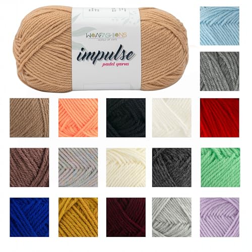 Image of WOAFashions Impulse Hand Knitting & Crochet Yarn, Premium Acrylic, 4 : Medium (Dark Beige) (4x100gms / 14.1oz)