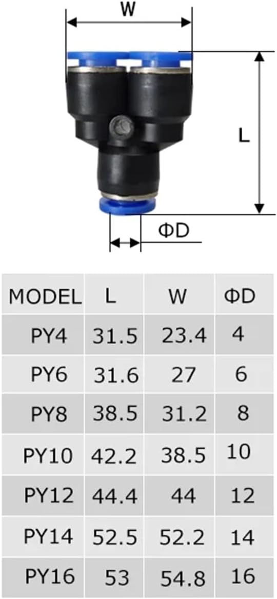1pcs PY Y-type pneumatic joint PY4 PY6 PY8 PY10 12 14 16 equal-diameter three-way plastic quick joint tracheal fast intubation 3-way(PY14 Use 14mm hose)