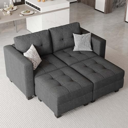 Belffin Modular Sectional Sofa with Storage Ottoman Modern Fabric L Shaped Couch with Chaise for Small Spaces Dark Grey Sectional Sofa Dark Grey