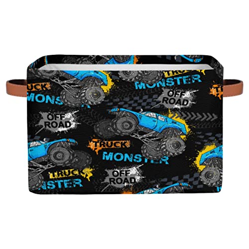 Truck Car Foldable Storage Basket, Large Collapsible Organizer Storage Bin Cube Toys Storage Boxes with Handles for Bathroom Kids Nursery Closet Storage