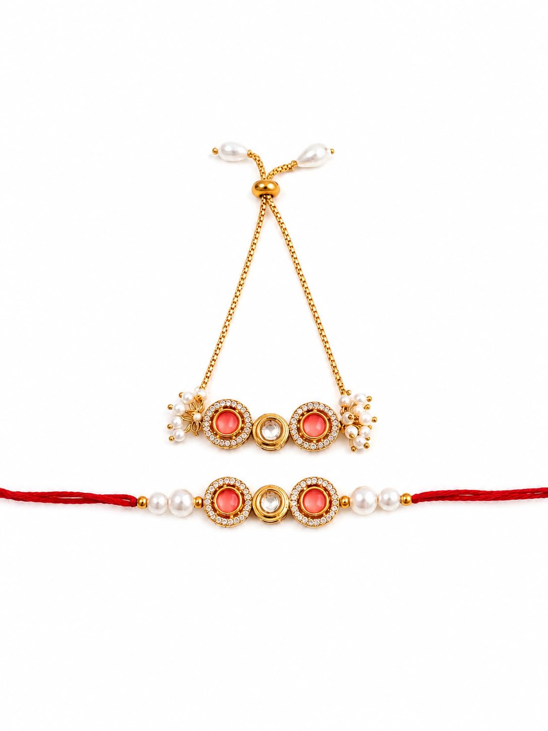 Coral Kundan Rakhi Bhaiya Bhabhi Set of 2-image-41