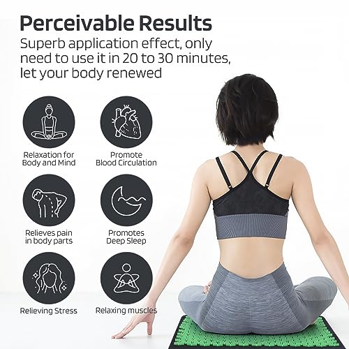 TOMSHOO Acupressure Set, Acupressure Mat and Pillow with 2pcs Massage Balls- Pain Relief Therapy Muscle Back Neck with Travel Bag for Men and Women Green - Image 4