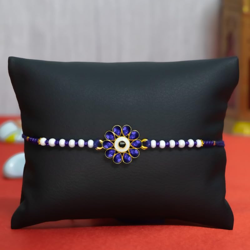 Image of Canton Rakhi With Chocolate Gift Combo, Pack of 3 Designer Rakhi For Brother With Chocolate Gift, Roli & Greeting Card (Design-4, Rakhi With Celebration)