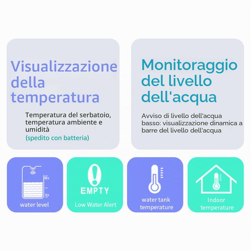 Indicatore di livello ultrasonico senza fili per serbatoi d'acqua con sensore di temperatura e visualizzazione del tempo