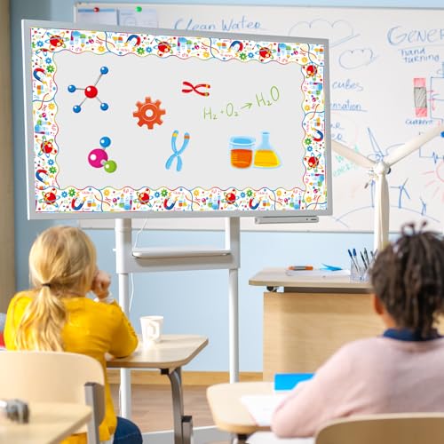 Pajean 72 Feet Science Bulletin Board Borders Science Fair Classroom Decorations Scalloped Chemistry Lab Bulletin Board Trim for Summer Back to School Home Office Scientist Wall Door Supplies(White)