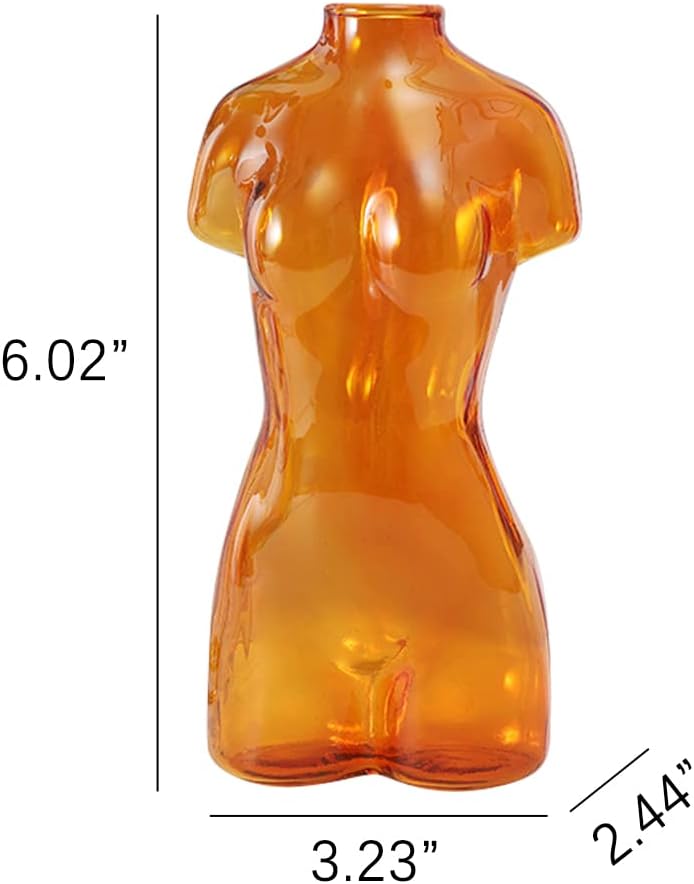 Female Form Body Vase Women Body Flower Pot Glass Vase Decor Dried Flower Vase Flower Arrangement Vase Artificial Flower Container for Home and Office Decoration (Orange)