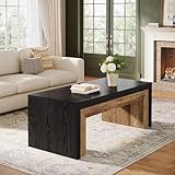 Design de blocage des couleurs : cette table basse moderne se distingue par son design tendance noir et marron avec un grain de bois clair et naturel. Elle ajoutera une touche d'élégance à votre salon.