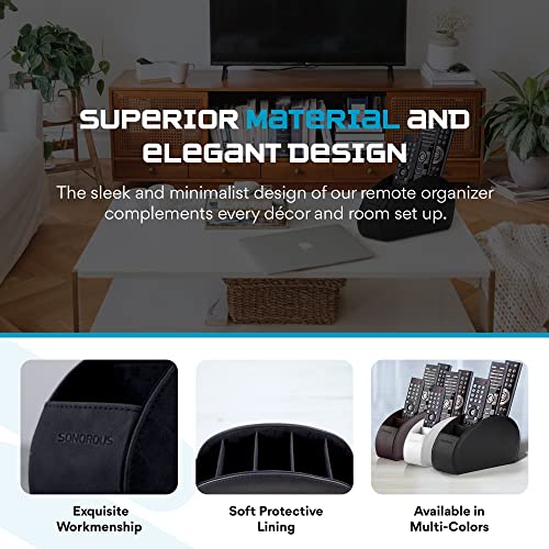 Sonorous Tv Remote Control Holder - Pu Leather Remote Caddy Organizer With 5 Compartments For Tv Controller, Dvd, Media Accessory & Office Supplies Storage - Minimalist Tv Controller Holder - Black #TOP3