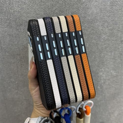 Étui en cuir tissé iPhone 14 15 Pro Max coque avec dragonne Gris Danke - 5