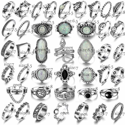 Vintage Silver Knuckle Rings Set for Women Men, Chunky Rings Aesthetic Snake Grunge Stackable Gothic Ring Adjustable Y2K Punk Bulky Boho Finger Alt of Rings, Non-Precious Metal, No Gemstone
