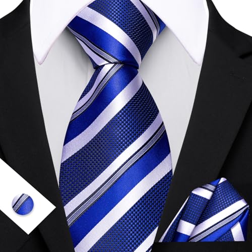 Image of Barry.Wang Mens Tie Set Plaid Check Neckties Formal Business Wedding Luxury Pocket Square Cufflinks