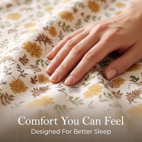 Image of BSB HOME 240 TC Cotton Double Bedsheet with 2 Pillow Covers, Soft & Breathable Floral Print Bed Sheet, Fade Resistant, Easy Care Bedding Set, 90 x 100 Inches (228 x 254 cm) - Ochre & Rust Botanical