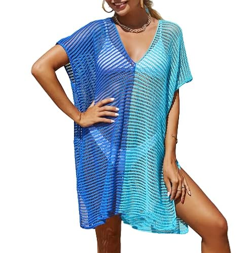 LUTOLA Femmes Maillot de Bain Couverture up Plage Maillots de Bain Crochet Robe -Taille Unique (Blue) Cover