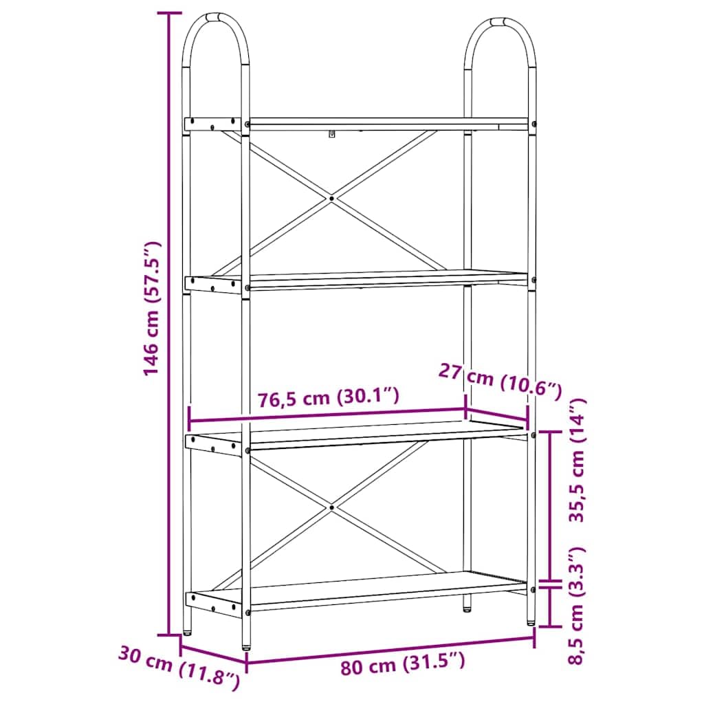 vidaXL Półka na książki 4 poziomy 80 x 30 x 146 cm Drewno inżynieryjne