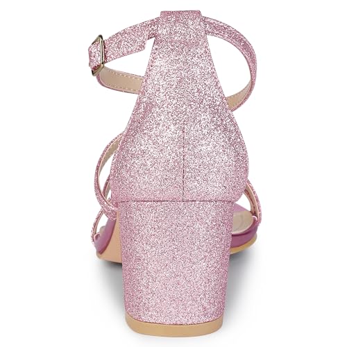 Allegra K Allegra K Women's Glitter Crisscross Strap Chunky Heels Pink Sandals 7 M US