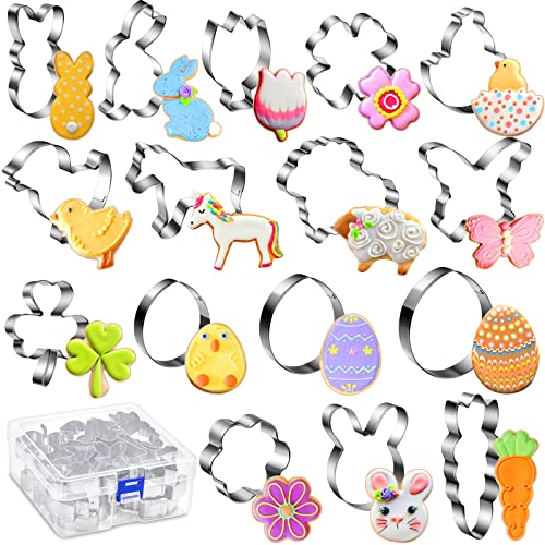18 Pcs Easter Cookie Cutters, 18 Shapes Cookie Cutters For Easter Rabbit Cookie Cutter Bunny Cookie Cutter, Egg Cross Shamrock Butterfly Horse Tulip Flower Sheep Carrot Shape Cookie Cutter #TOP30