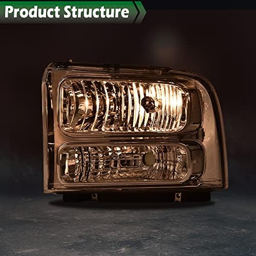 Image of GRAND ORANGE Headlights Assembly Compatible with 1999-2004 Ford F250 F350 F450 F550 Super Duty /Fit 2000-2004 Ford Excursion Headlamps Clear Lens Chrome Housing 1C3Z13008BA
