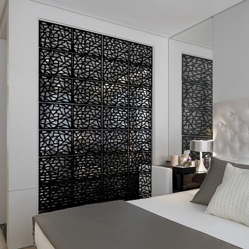 MYEUSSN 12 Pieces DIY Room Divider Screen Plastic Hanging Canvas Wall Sticker Study Sitting Area Room Divider Living Room Bedroom Rooms Dining Hotel School Decoration (Irregular Black)