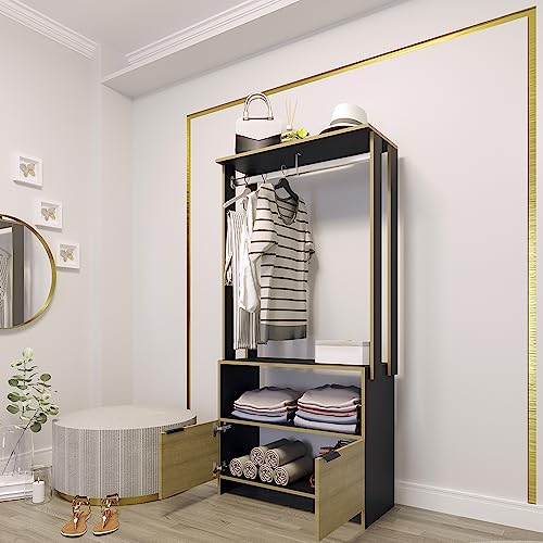 Closet Guarda Roupa Aberto Com Arara Roma Preto Mel Moveise