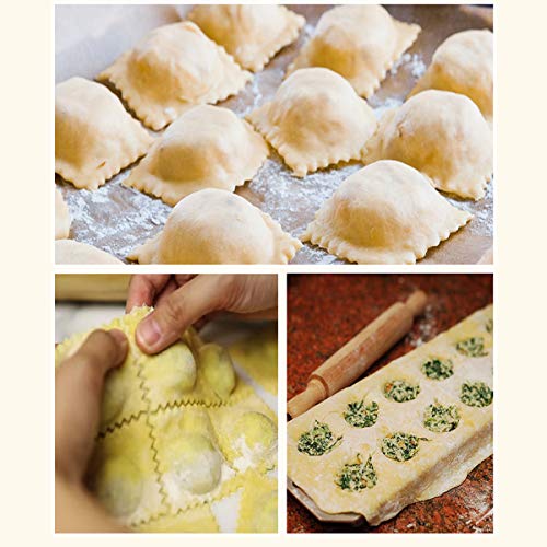 Foto von Queta Form für runde Ravioli,Ravioliformer, Raviolischneider Gebäck-Werkzeug ,2 Ravioli-Formen (rund + quadratisch) mit 1 Teigrolle aus Holz für Pasta Teigtaschen Tortelini Maultaschen