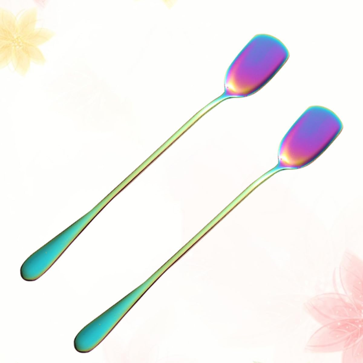 6pcs Stainless Steel Ice Cream Spoons with Long Handle, Colorful Stirring Spoons for Cocktail and Dessert, Ergonomic Design for Home and Party Use