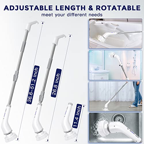 Electric Spin Scrubber, Up To 450Rpm Cordless Cleaning Brush With 2 Speeds & 8 Replaceable Brush Heads, 51 Inch Shower Power Scrubber With Adjustable Extension Arm For Bathtub Tile Floor Sink #TOP6