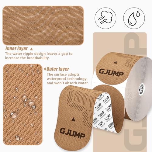 GJUMP Kinesiology Tape, 40 Count Precut Strips 2 Rolls, Original Cotton Elastic Athletic Tape for Muscle Strain Relief & Joint Support, Waterproof & Breathable Sports Tape for Support and Recovery