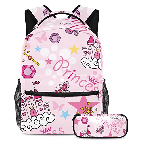 Sac à dos de voyage dessiné à la main avec étui à stylo et porte-gourde