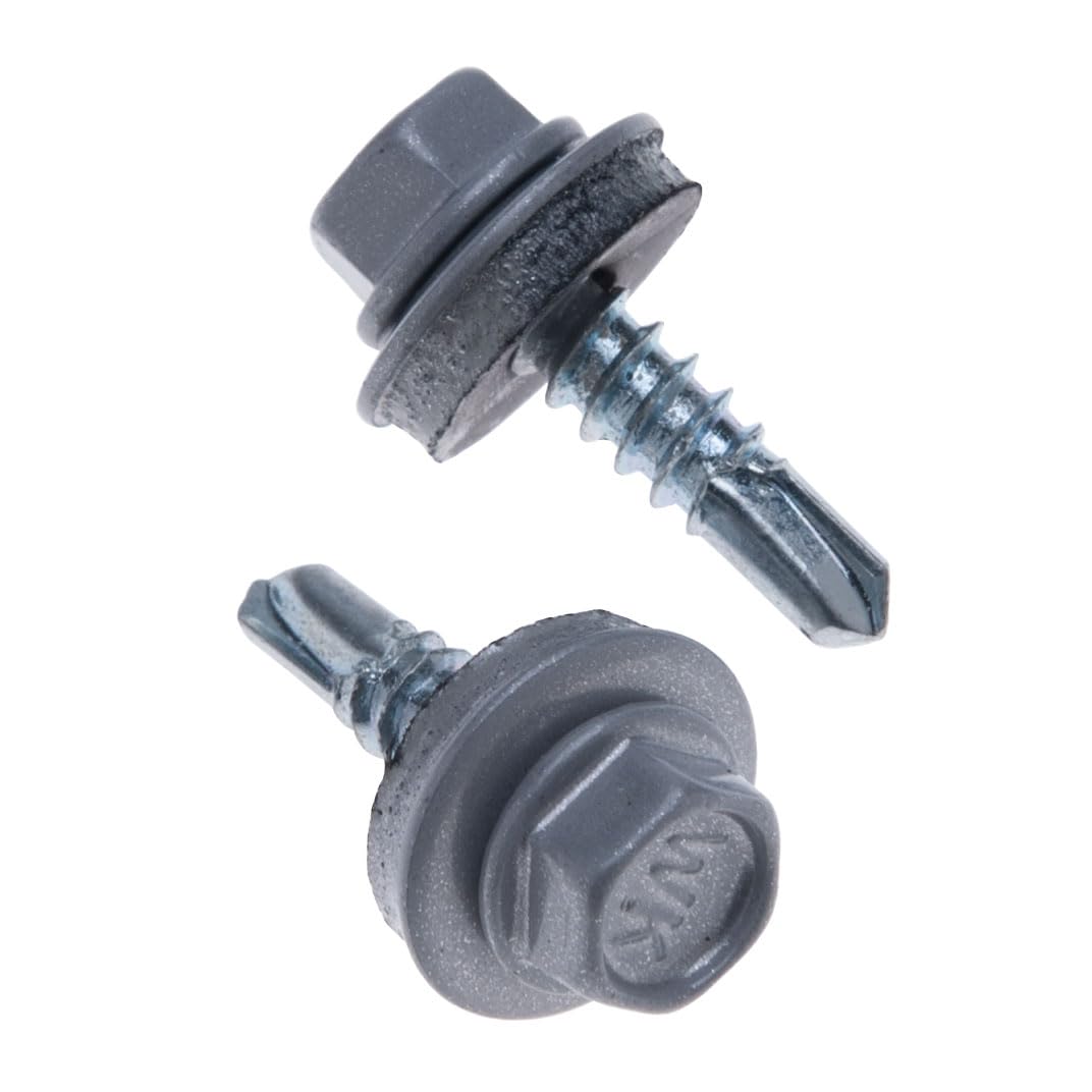 Roofing Screws 4.8x19mm (RAL 9006 White Aluminium) Self-drilling Metal to Metal Screws With Hexagon Head and Sealing washer, Lap Fixings for Tin Roofing, Stitching Corrugated Panels, Siding (250 pcs)