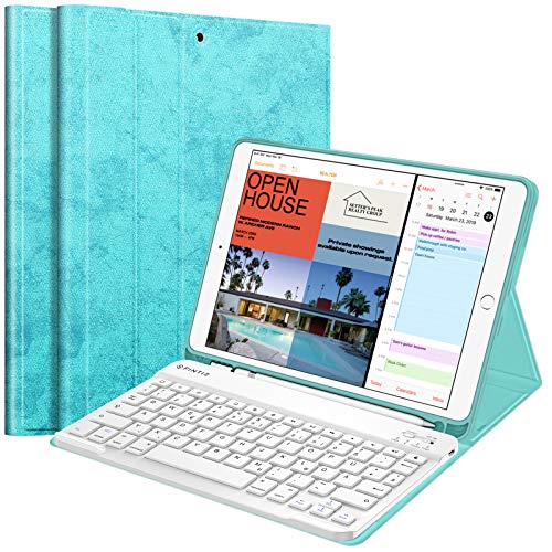 Fintie Keyboard Case W/Pencil Holder For Ipad Air 3Rd Gen 10.5" 2019 / Ipad Pro 10.5" 2017 - Slimshell Soft Tpu Back Protective Cover W/Magnetically Detachable Wireless Bluetooth Keyboard, Sky Blue #TOP25