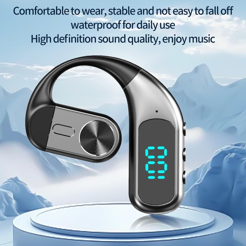 Wireless Bluetooth Earpiece Earbud with Earhook Headphone Sports Single Earphone 12 Hours of Music Time Bone Conduction Headset Handsfree Truck Driver with Mic for Business Working Fitness,Blue