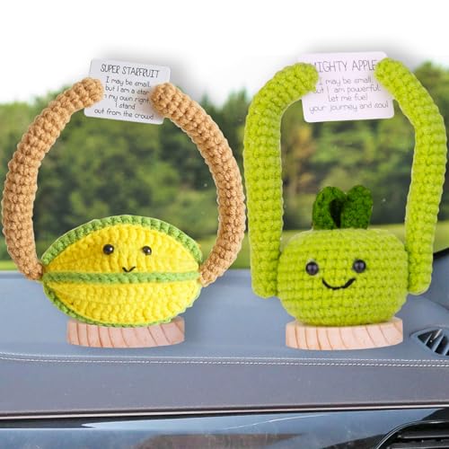 Image of Handmade Emotional Support Avocado Car Ornament, Cute Avocado Knitting Doll Gift, Funny Crochet Avocado Doll Car Dashboard Decoration with Wooden Base for Car Home Office(F1)