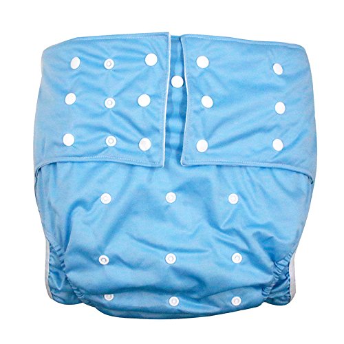 LukLoy Men's Adults Cloth Diapers for Incontinence Care Protective Underwear -Dual Opening Pocket Washable Adjustable Reusable Leakfree for Waist Large Size 65~135cm (Light Blue)