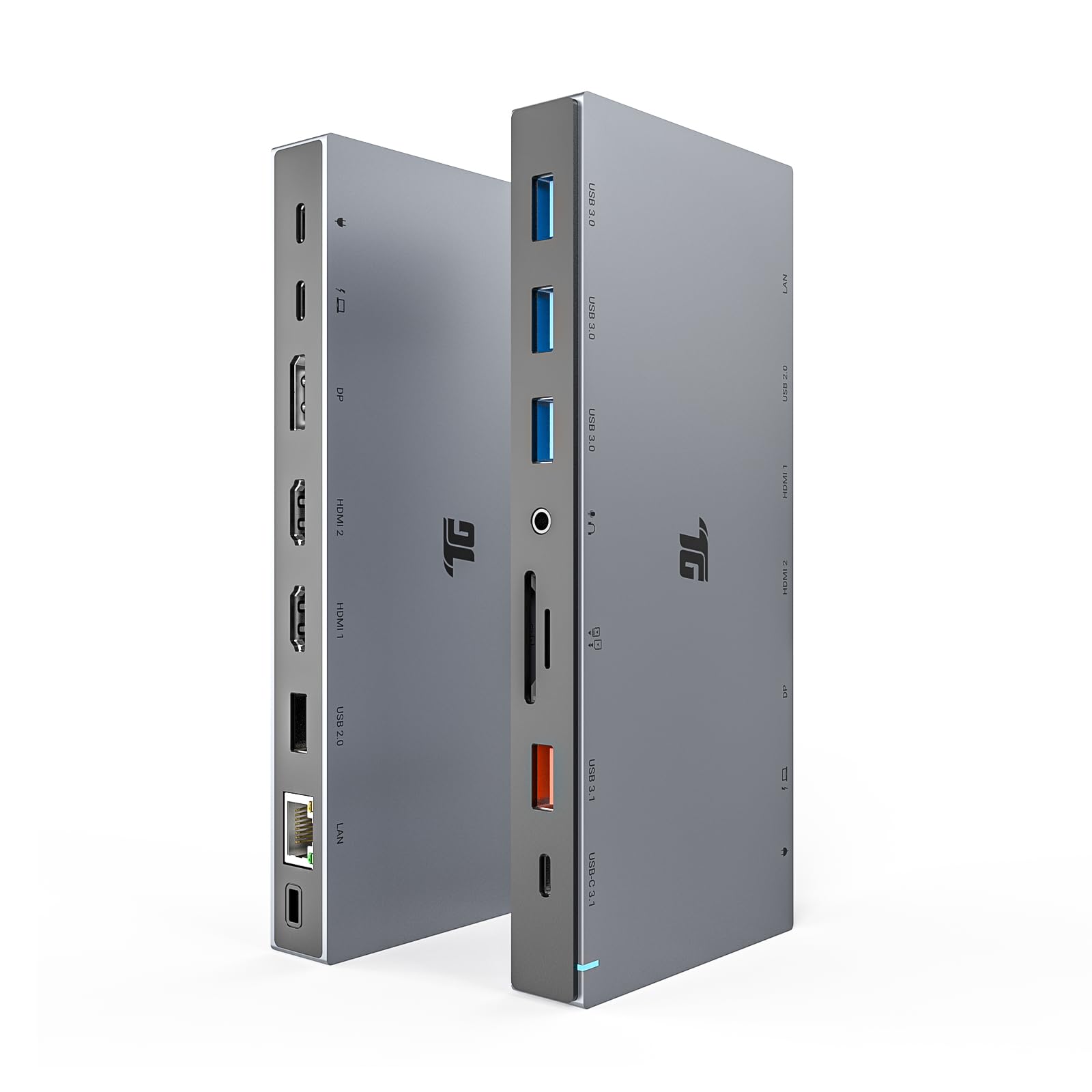 Stacja dokująca 15 w 1, stacja dokująca 4K z potrójnym wyświetlaczem USB C z 2 HDMI i DP, ładowanie PD 100 W, transfer danych USB-C/USB-A 10 Gb/s, porty USB-A z 5 Gb/s, SD/TF, LAN, dźwięk do