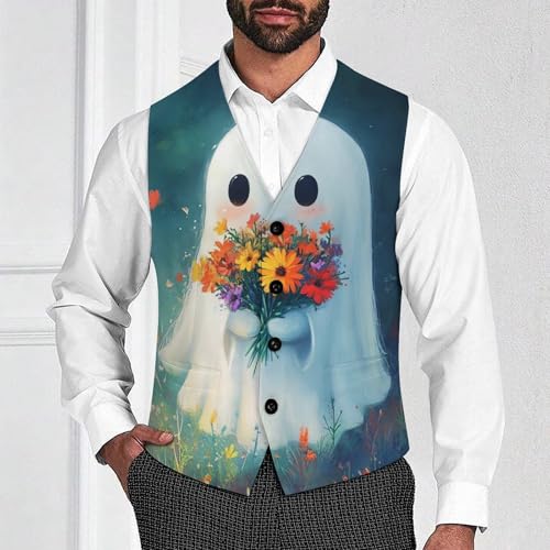 Ghost Flowers Men's Suit Vests Dress Vest V-Neck Waistcoat Slim Business Formal with Pocket2
