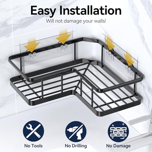 image for YASONIC Shower Caddy Corner, 3-Pack Adhesive Rustproof Stainless Steel