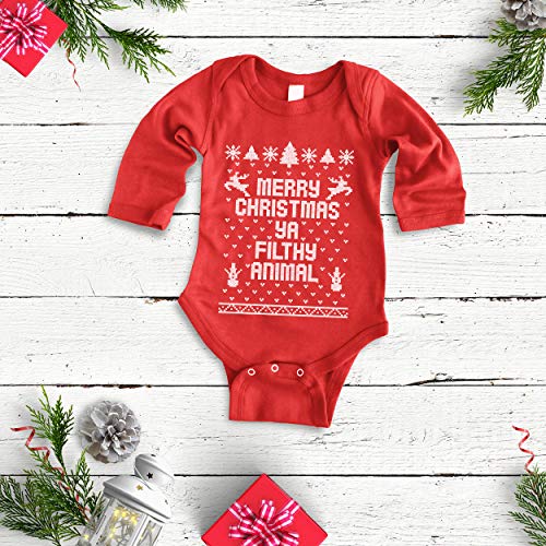 Ya Filthy Animal Merry Christmas Ugly Christmas Sweater Contest Party Baby Long Sleeve One Piece2