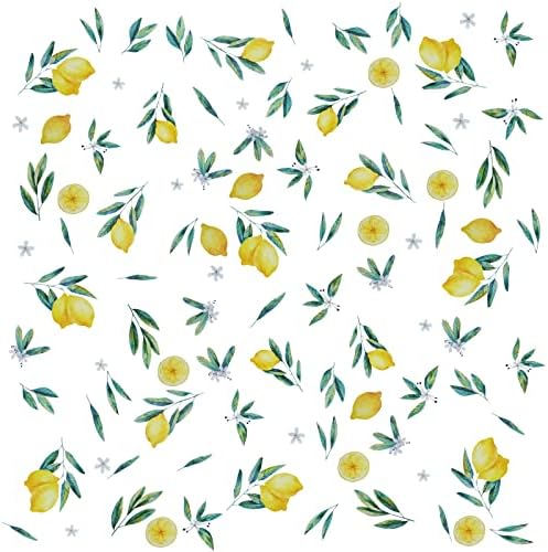 Maydahui Lemon Wall Decal Lemonade Green Leaves and Flowers Wall Sticker (41*41Inch) Peel and Stick Removable Summer Fruits Art Murals Decor for Kitchen Nursery Office Fruit Store Background