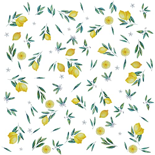 Maydahui Lemon Wall Decal Lemonade Green Leaves And Flowers Wall Sticker (41*41Inch) Peel And Stick Removable Summer Fruits Art Murals Decor For Kitchen Nursery Office Fruit Store Background #TOP13