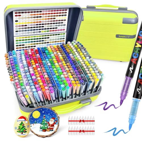 Image of Guangna 408 Acrylic Paint Markers, Brush Tip Acrylic Paint Pens, Quick-Drying Waterproof Ink, for Rock Painting Plastic Wood Canvas Glass Ceramic Metal Art Crafts Supplies Gift