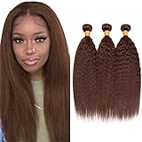 Xddnamei Human Hair Bundles Chocolate Brown Yaki Wave Human Hair Bundles 10 12 14 Inch 12A Raw Unprocessed Brazilian Virgin Quick Weave Hair for Black Women
