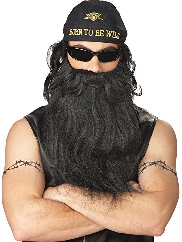 California Costumes Biker Beard And Moustache, Black/Grey, One Size Costume Accessory