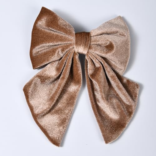 1PCS Velvet Ribbon Hair Bows, Alligator Clips Hair Barrettes Bowknot Hair Pins Fall Ponytail Holders for Women, Girls, and Kids (Light Brown) (I)