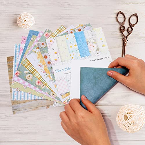 Vondyu Floral Cardstock Paper,Chamomile & Daisies Patterns Scrapbook Paper Pad,6"X6" Single-Sided Printed Cardmaking 160Gsm Designer Paper Pad Decorat #TOP7